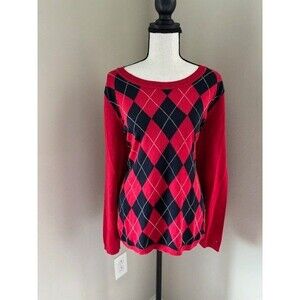 Tommy Hilfiger Red White and Blue diamond Design Long Sleeve Sweater Sz XL